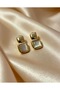 Gold Earrings with Square Natural Stones - 3