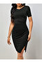 Women's Short Sleeve V-Neck Pleated Short Imported Crepe Dress - 4