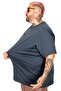 Mode XL Large Size T-Shirt Bıs Yaka Dream U26126 Petrol Green - 2