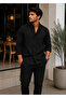 Men's Black Summer Breathable Linen Textured Aerobin Shirt – Regular Fit Long Sleeve Comfortable Fit