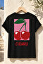 تي شيرت أسود كبير الحجم بنسبة 100% من القطن بتصميم Cherry Dream