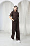 Women's Silvery Crew Neck Short Sleeve Loose-Fit Top and Bottom Set - 3