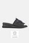 Women's Black Genuine Leather Flat Sole Daily Slippers, Size 36-42