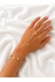White Stone Detailed Gold Color Steel Şahmeran Hand Chain Women's Bracelet - 4