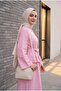 Single Button Belted Skirt with Pockets Embossed Patterned Jacquard Suit -Pink - 5