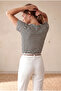 Women's Black / Ecru Striped Cotton Regular Fit V-Neck Short Sleeve Blouse Whitney - 4