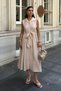 Women's Belted Linen Textured Summer Shirt Dress