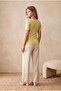 Women's Yellow Striped Cotton / Elastane Regular Fit V-Neck Short Sleeve Drawstring T-Shirt Bennett - 3