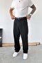 Black Pleated Baggy Fit Fabric Trousers - 3