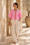 Women's Pink Brode Guipure Tie-Up Crop Blouse - 3