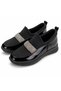 Women's Black Patent Leather Stone Detailed Daily Walking Shoes - 5