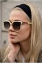 Bamboo Square Frame Gradient Glass Ultra Light Uv400 Filtered Beige Cream Women's Sunglasses - 2