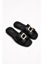 Lume Black Buckle Genuine Leather Slippers - 2