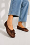 Women's Brown Bow Detailed Mesh Ballerinas Daily Gift Ballerinas Stc1320 - 3