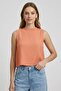 Women Crew Neck Textured Sleeveless Tank Top, Rust Orange