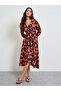Multi Floral Wrap Midi Dress with Long Sleeves