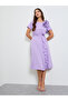 Purple Corsage Detail Ruffle Midi Dress - 2