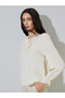 Cream Long Sleeve Blouse with Tie Neck Detail