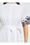 White Embroidered Shirt Maxi Dress with Tie-Belt - 3