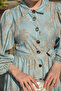 Women's Floral and Leaf Pattern Buttoned Waist Tie Linen Dress Light Blue - 5