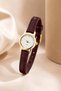 Leny Women's Wristwatch Burgundy Leather Look Thin Band Gold Case White Dial Minimal Quartz Elegant Women's Watch - 2