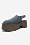 Caldris Denim Blue Suede Genuine Leather Closed Front Thick Platform Sole Women's Sandals - 6