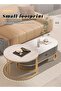 Modern Marble-Like Coffee Table - Oval Lift-Top Design with Golden Legs, Space-Saving Multifunctional Solid Wood Particle Board Living Room Center Table - 3