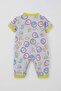 Baby Girl Short Sleeve Jumpsuit Cute Kitten Patterned 0-3 Months-6 Months, Light Gray Melange - 2