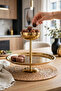 Esila Gold Steel Layered Cake Cookie Dessert Serving & Presentation Stand Diameter: 23 cm Height: 5 cm - 2