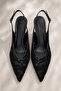 Women's Black Lace Open-Back Stiletto 8 cm Heel Comfortable Full Mold. - 8
