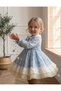 Baby Girl Blue Baby Collar Lace Scallop Dress with Brooch Detail Birthday and Special Occasion Dress - 3