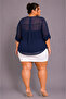 Large Size V-Neck Buttoned Stone Embroidered Capri Sleeve Pocket Thin Women's Shirt - 7