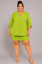 Large Size V-Neck Buttoned Stone Embroidered Capri Sleeve Pocket Thin Women's Shirt - 6