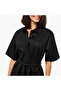 Lapel Collar Midi Cotton Shirt Dress with Tie-Up Belt - 3