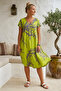 Pistachio Green V-Neck Short Sleeve Patterned Casual Viscose Woven Dress 113 64 - 7