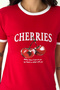 تي شيرت نسائي من Cherry Pop بطبعة الكرز وياقة دائرية أساسية للأطفال - 2