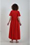 Red Gathered Waist Short Sleeve Dress - 6