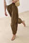 Striped Textured Barrel Trousers Khaki - 7