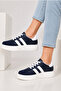 Striped Patterned Women's Sneaker Sports Shoes Suitable for Daily Use Navy Blue - 4