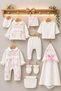 Seasonal Cotton Muslin 10 Piece Newborn Baby Girl Hospital Discharge Bodysuit Set 0-3 Months Boxed / Birth Gift