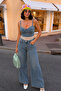 Bohemian Detailed Denim Bustier Wide Leg Pants Double Set 10350 - 4