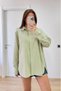 Women's Oversize Shirt with Pockets and Slits, Comfortable Fit, Poplin Fabric - Green - 4