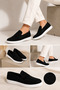 Men's Black Suede Loafer Shoes White Sole Daily Casual Classic Slip on Moccasin Sneaker - 3