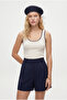 Women's Tiza Navy Blue Collar Embroidered Cotton Sleeveless Ecru Undershirt - 4