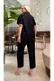 Women's Plus Size Shirt Collar Short Sleeve Loose Cut Textured Linen Tracksuit Set 28003 - 7