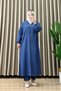 Azra Jeans Set Dark Blue Women's Two-Piece Set with Full Zipper, Hood, and Pocket Detail Jeans Fabric Hijab Pants