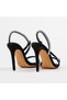 Women's Black Stone Striped Asymmetrical Strappy Thin High Heel Evening Dress Sandals - 5