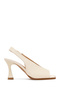 Women's Cream Thick Heeled Leather Sandals 26Pfd230518