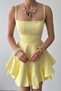Women's Strappy Mini Dress Square Neckline Flounce Skirt Stylish Casual Event Graduation Dress - 3