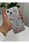 iPhone 13 / 14 Stone Case with Pearl Necklace Detail, Marbling Effect, 3D Heart and Motif Charm Cover - 8